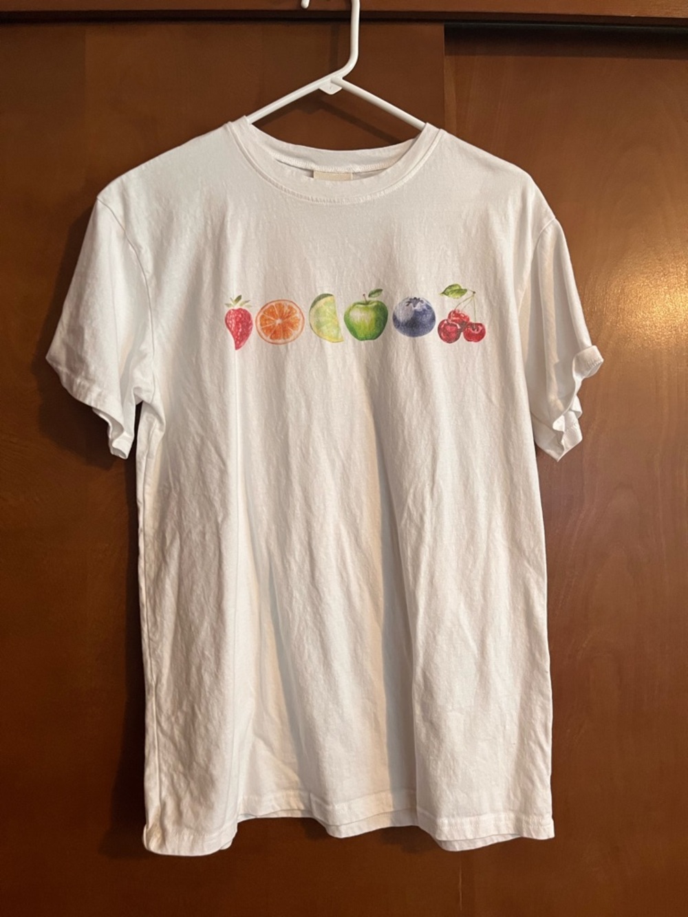 Comfort Colors White Tee with Colorful Fruit Row Graphic
